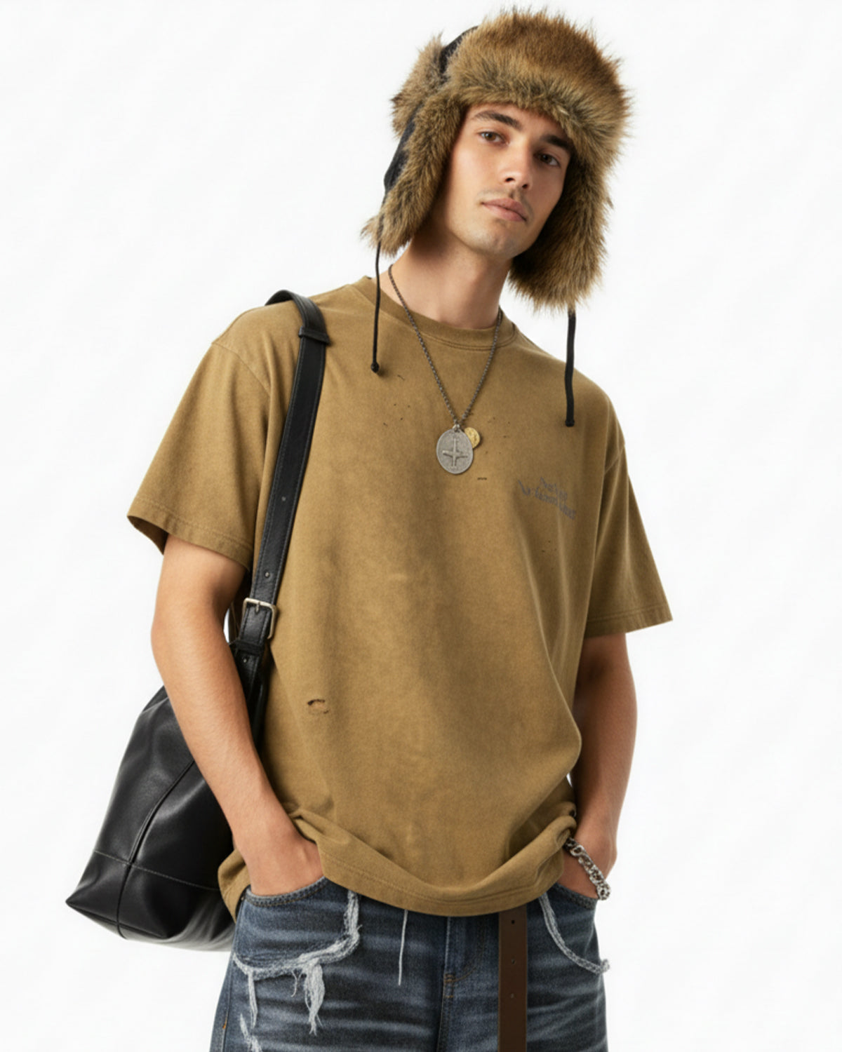 Distressed Tie-Dye Reflective Print T-Shirt