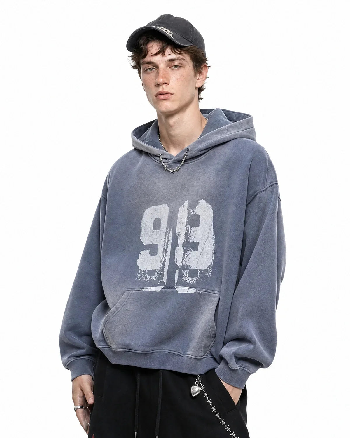Graffiti Print Washed Fleece hoodie