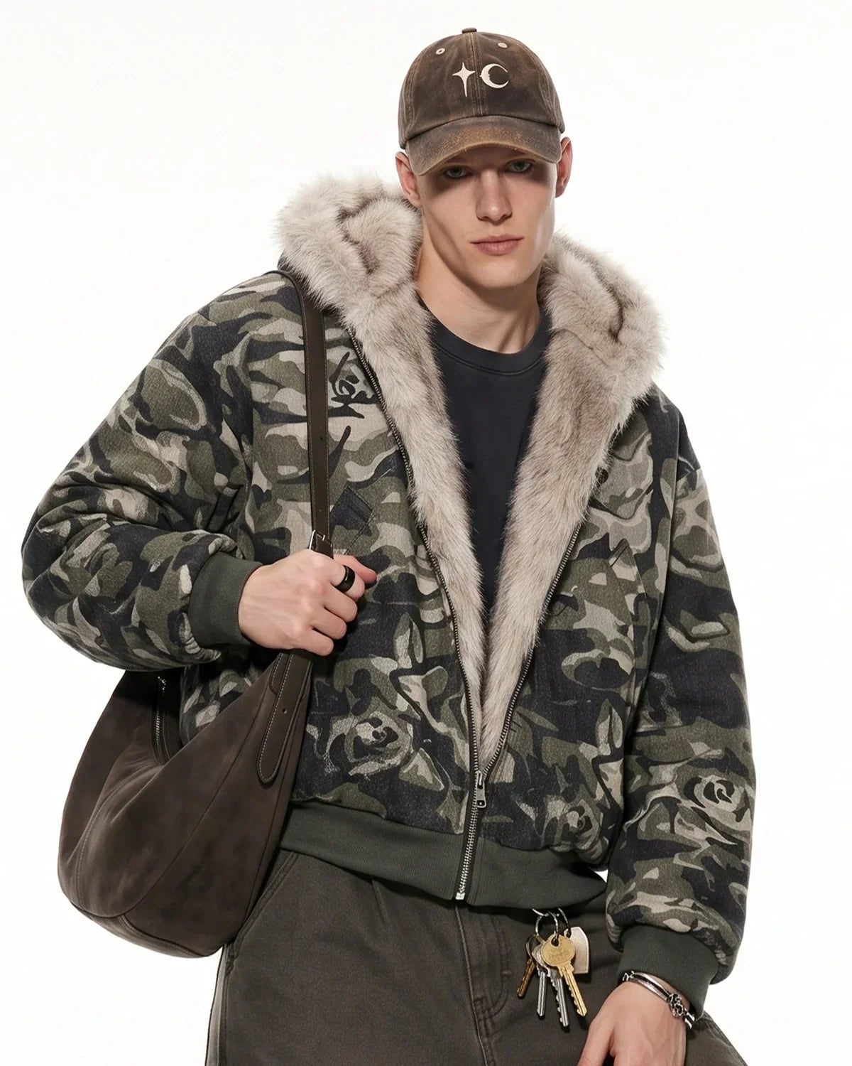Camo Faux Fur Padded Hooded Jacket MADXMARX