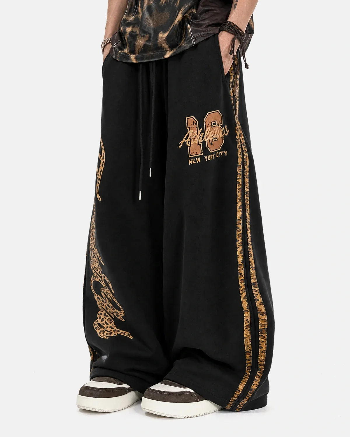 Leopard Stripe Graphic Barrel Sweatpants