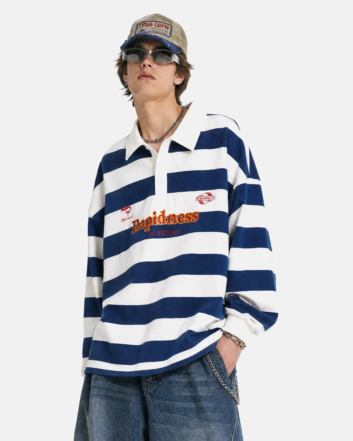 Graphic Striped Rugby Polo Shirt