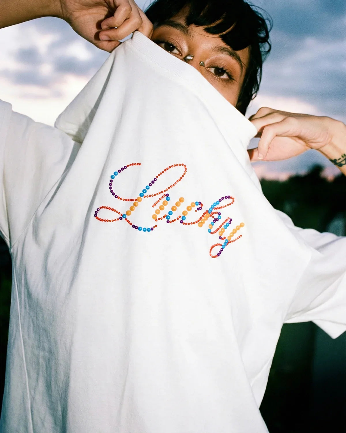 Rhinestone Lucky Graphic Oversized Tees