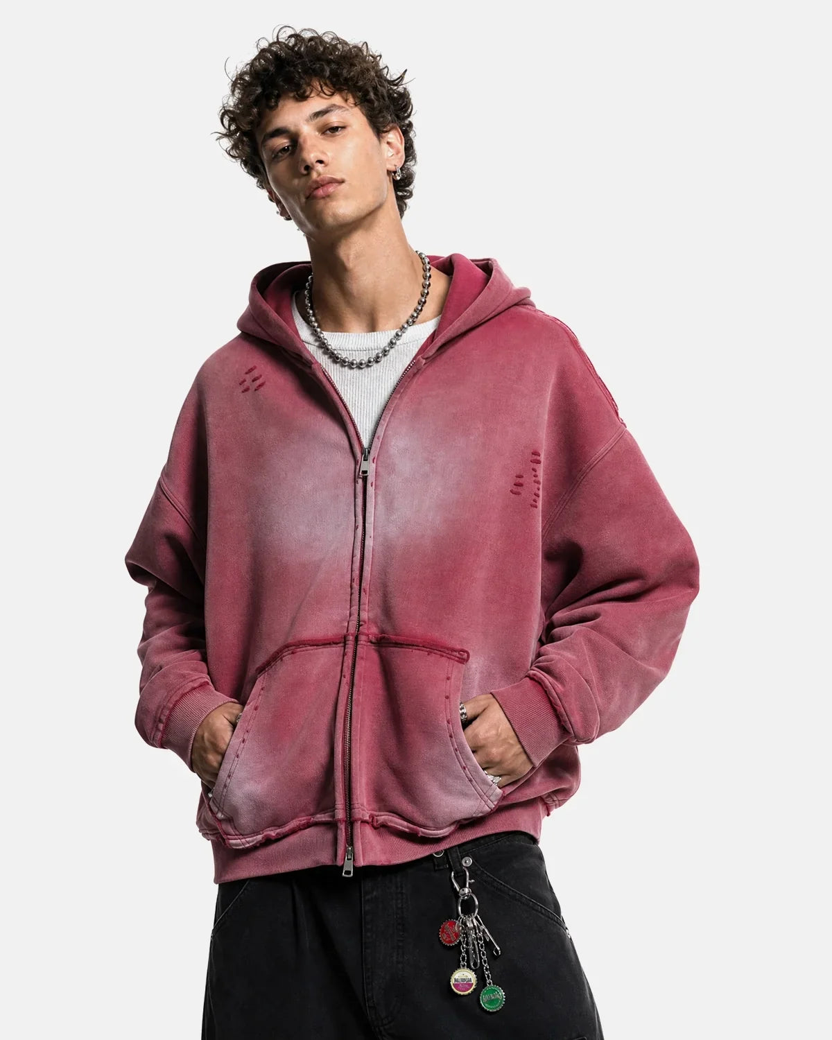 Monkey Wash Ripped Zip Up Hoodies