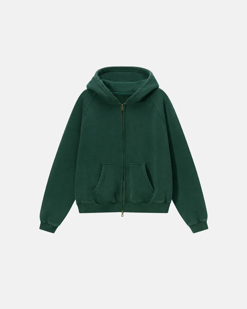 Raglan Boxy Zip Up Hoodie - Dark Green / S
