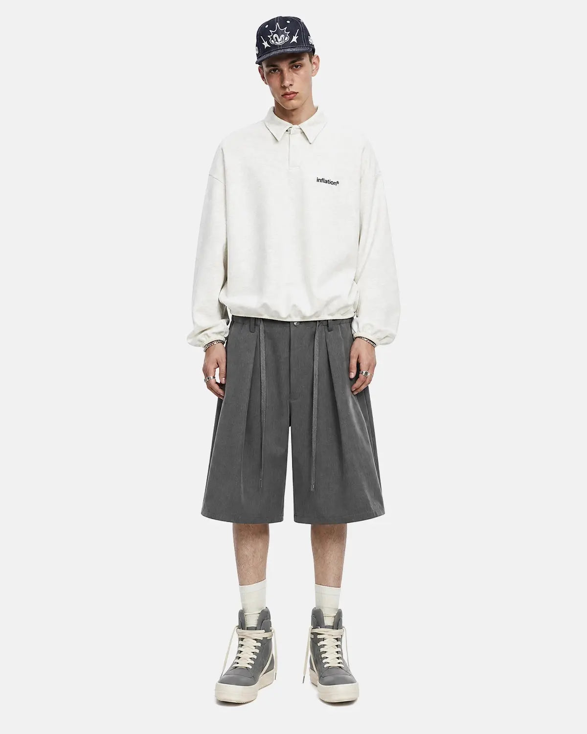 Drawstring Wide-Leg Tailored Shorts