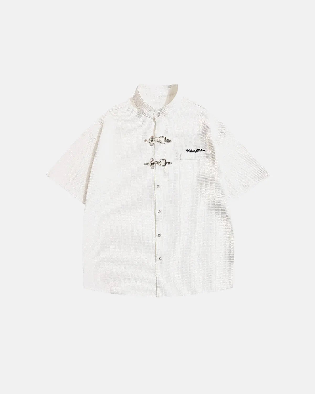Waffle Shirt with Metal Clasp Detail