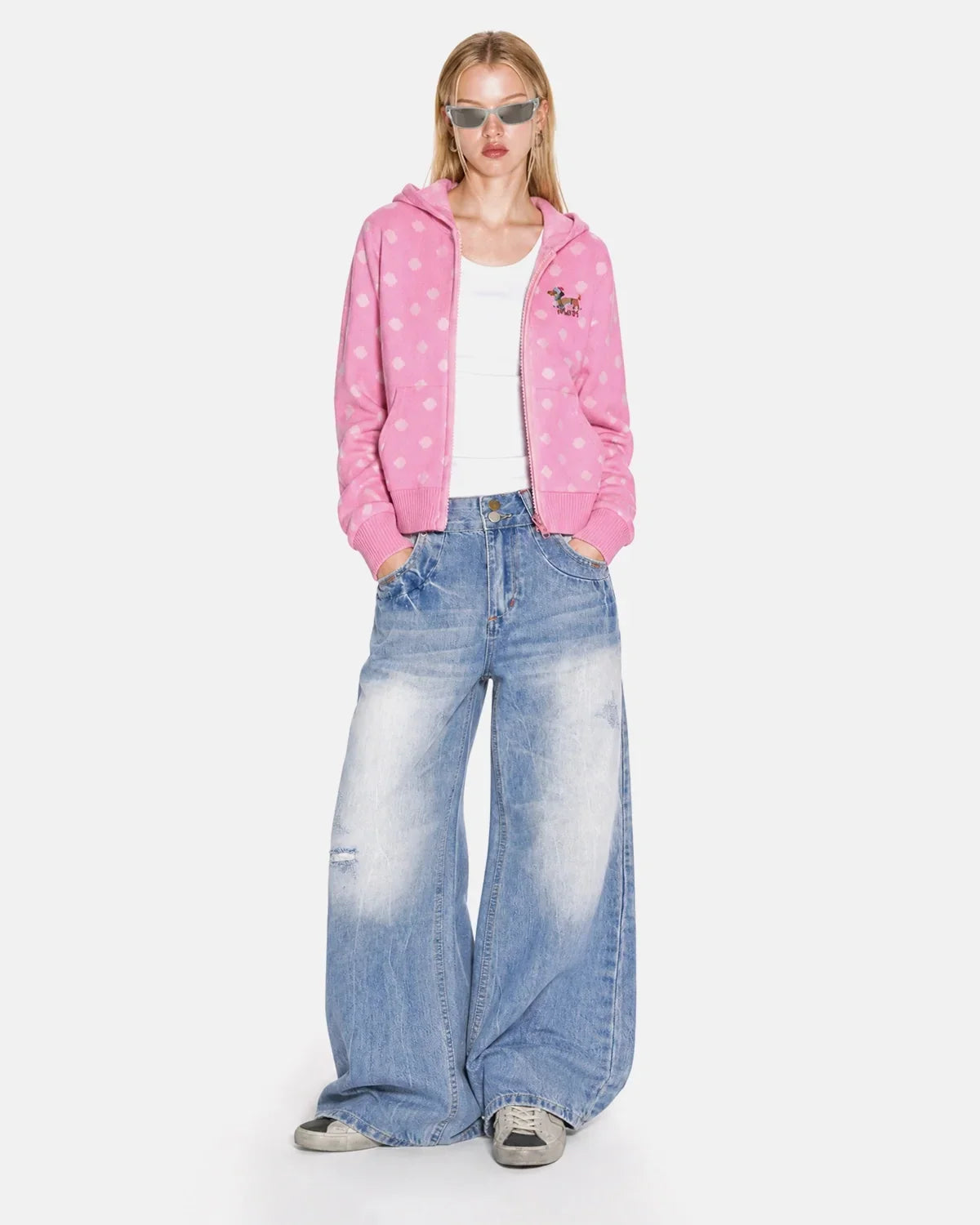 Calça Jeans Baggy com Costura Multicolorida