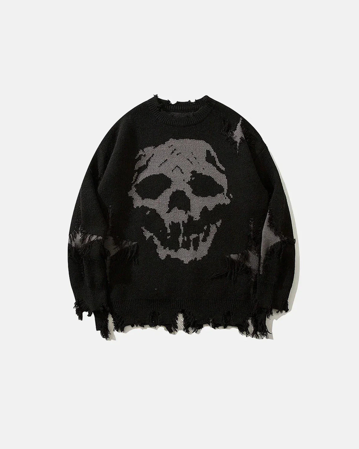 Distressed Skull Knit Sweater