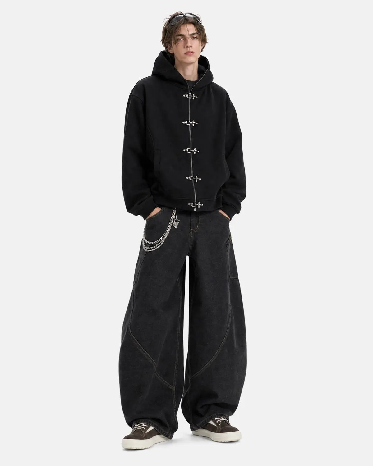 Metal Clasp Boxy Zip Up Hoodie