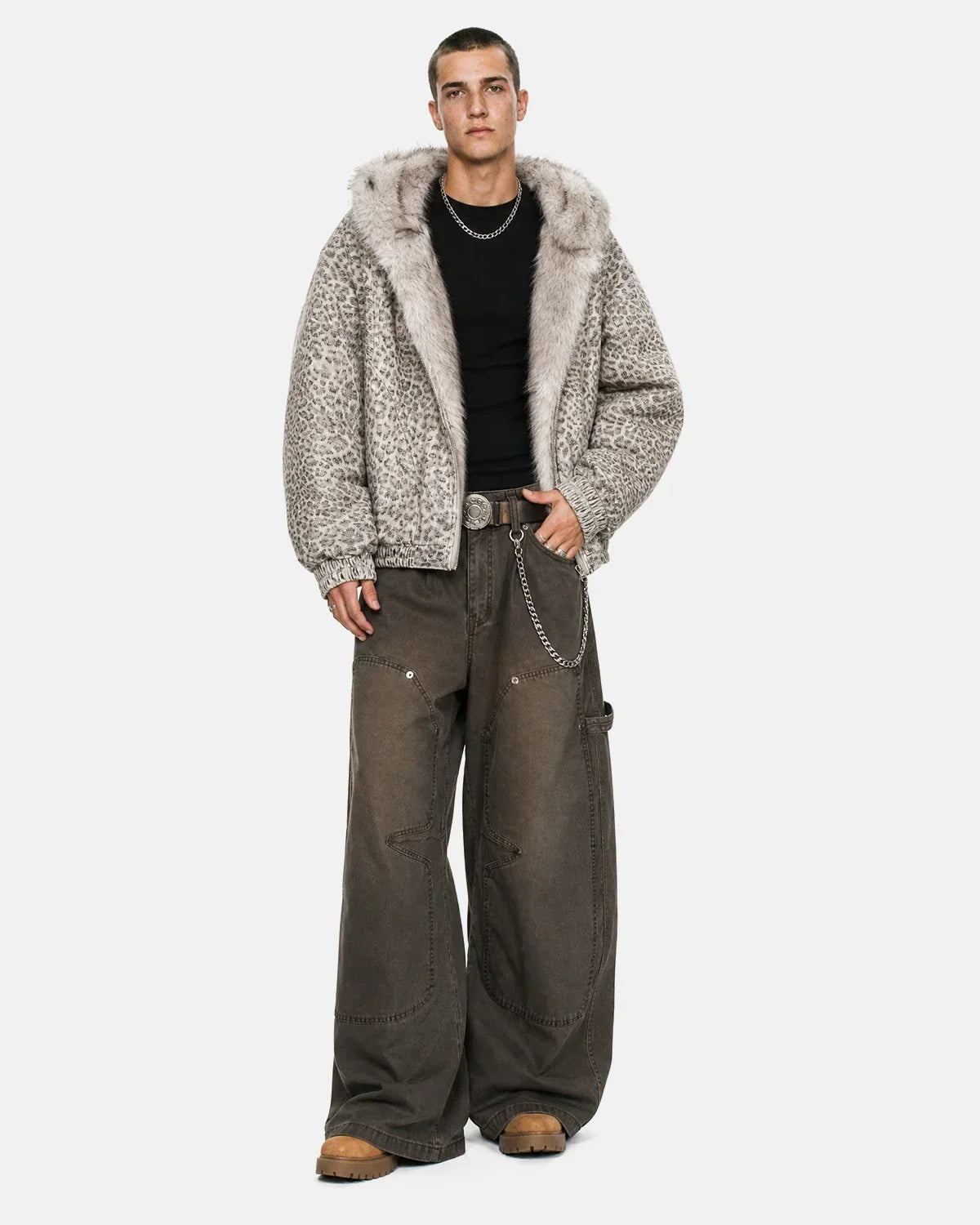 Leopard Faux Fur Lined Bomber Jacket MADXMARX