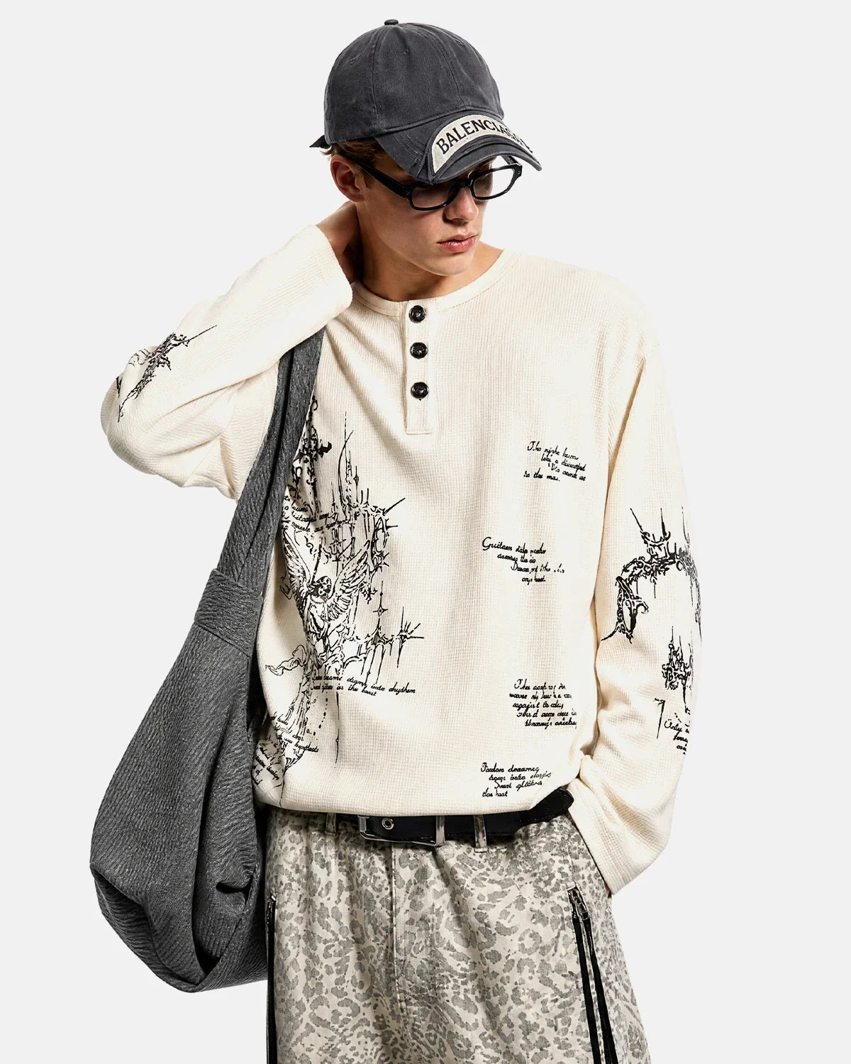 Graphic Henley Long Sleeve T-Shirt