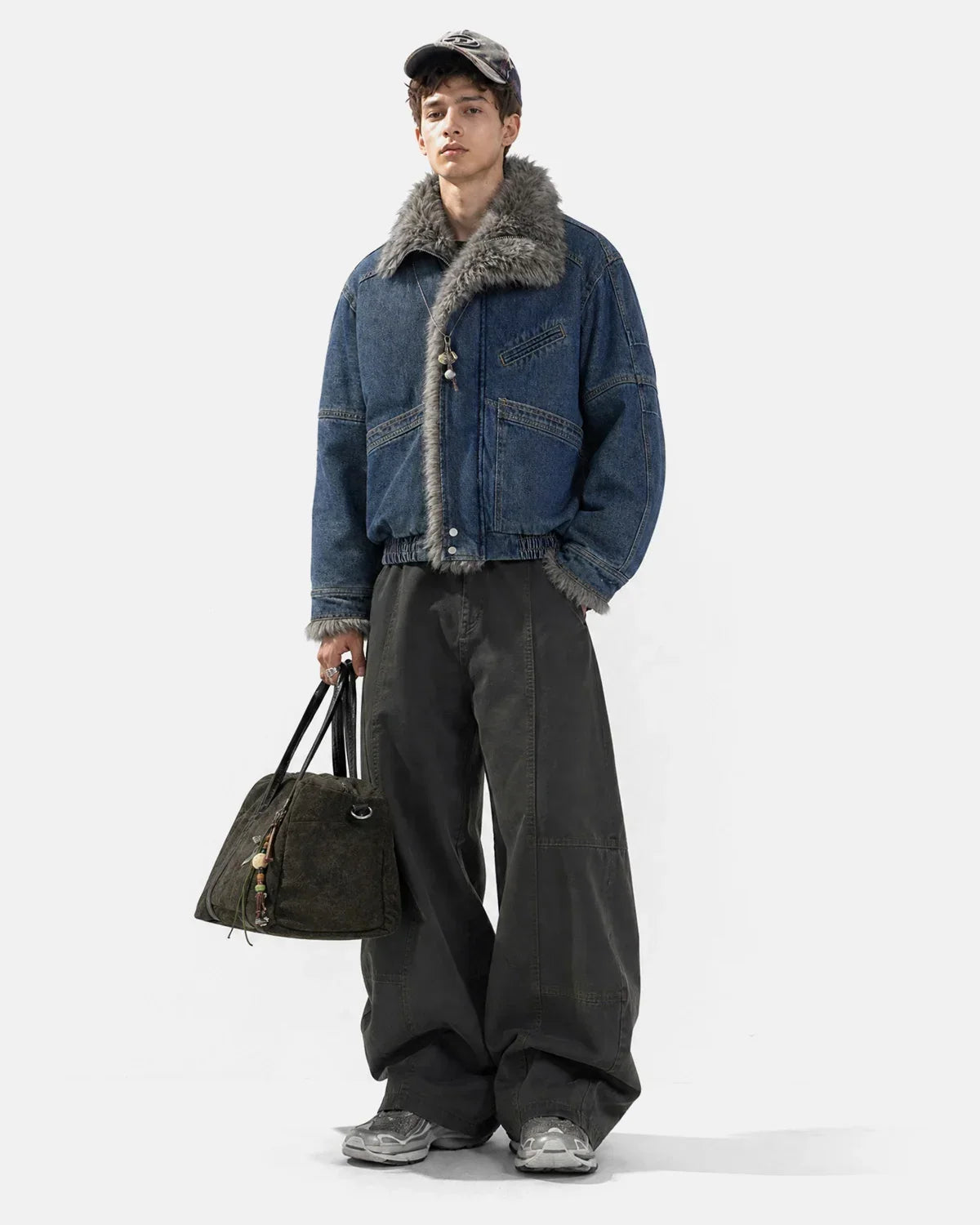 Faux Fur Padded Boxy Denim Jacket