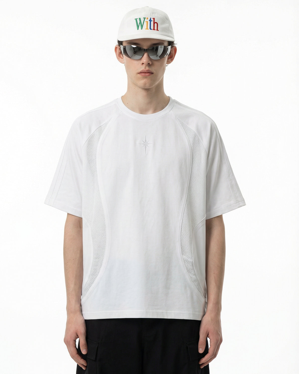 Mesh Patchwork Stitching Embroidered T-Shirt