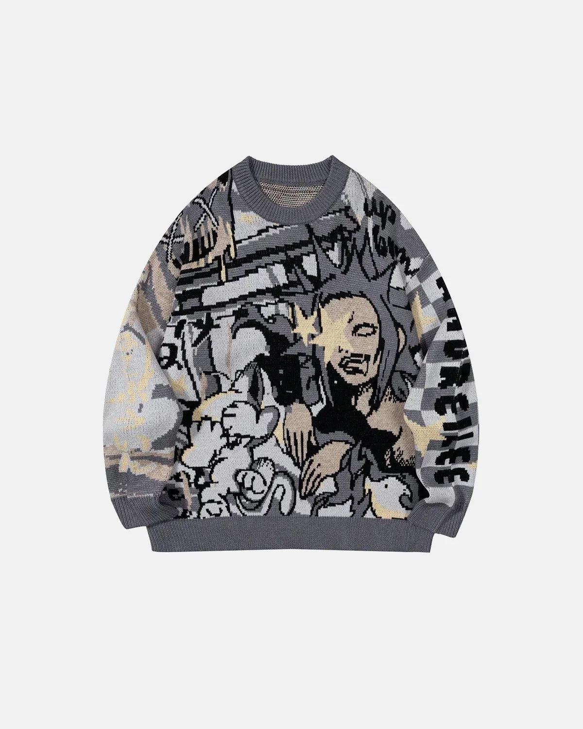 Comic Graphic Crew Neck Knit Sweater