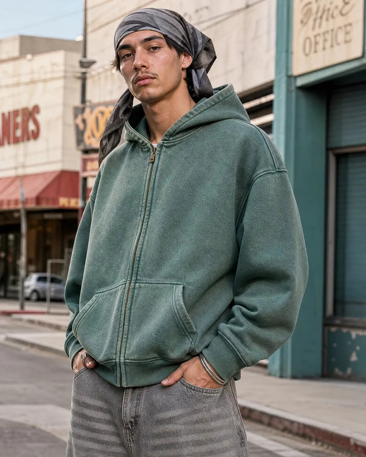 Washed Distressed Fleece Zip Up Hoodies