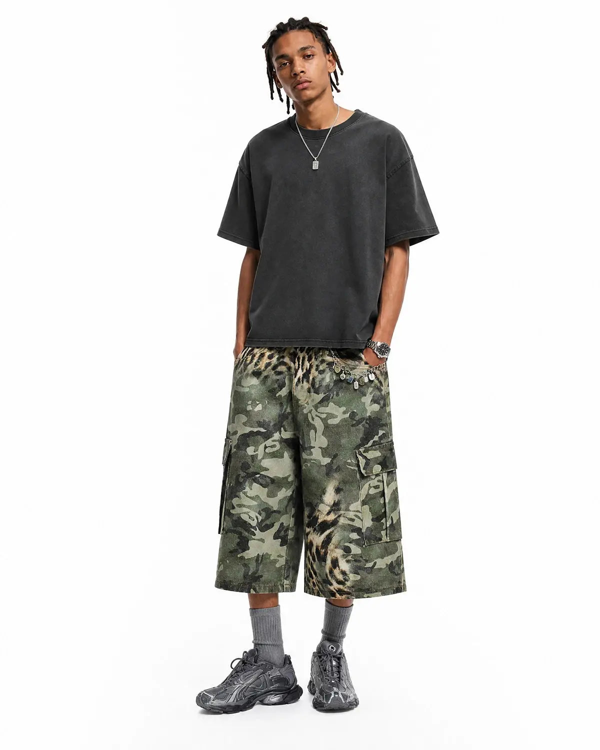 Leopard Camo Cargo Longline Shorts