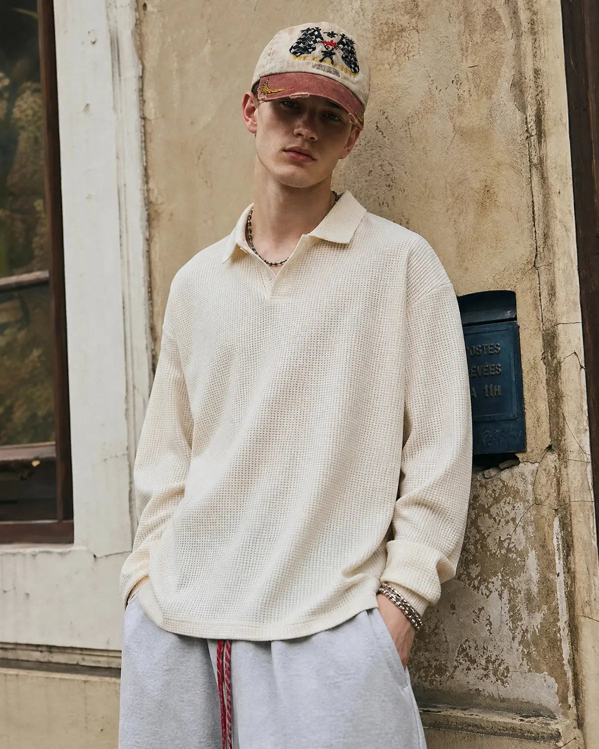 Waffle Long Sleeve Polo Shirts