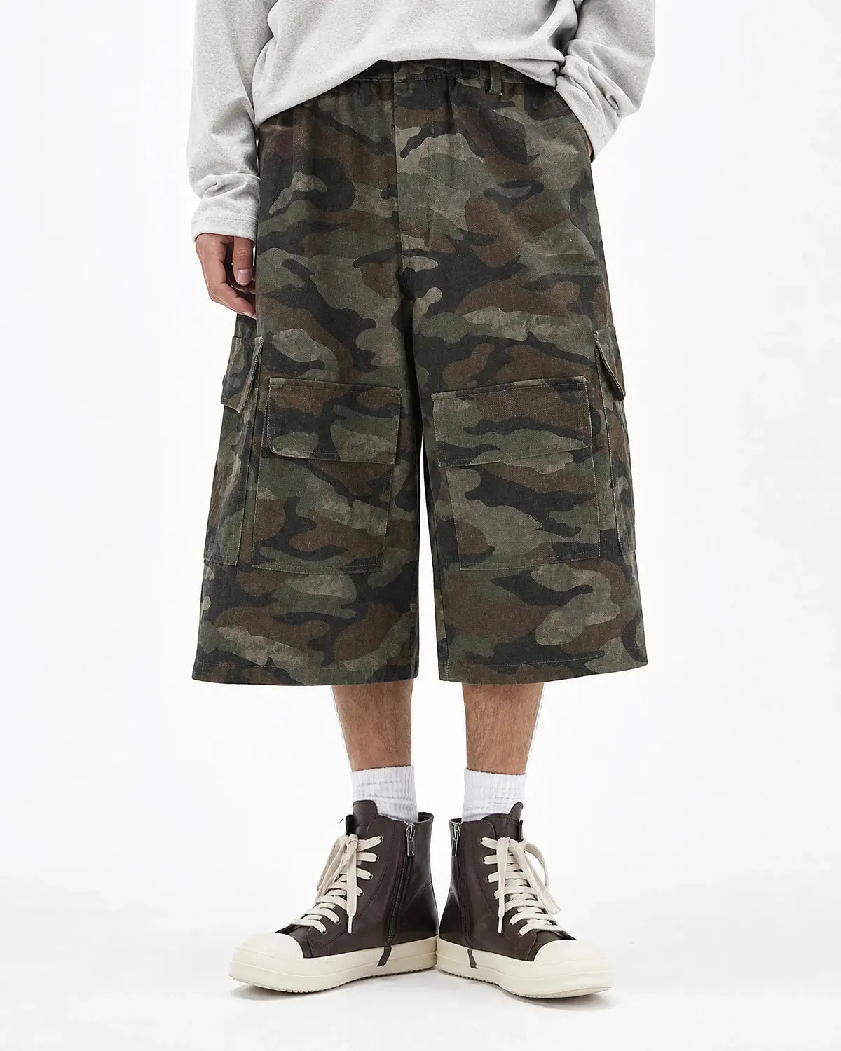 Grey Camo Utility Longline Shorts