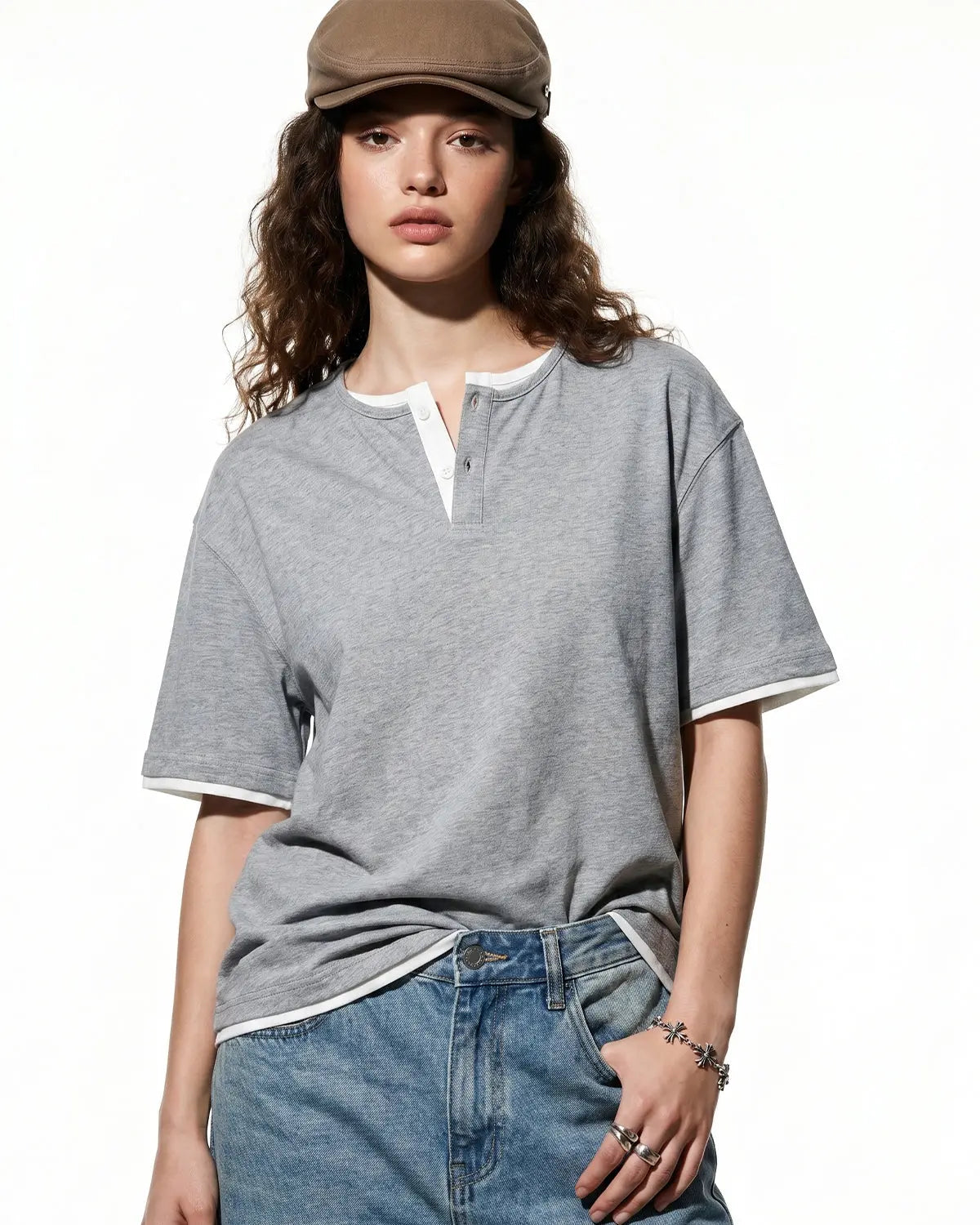 Old Money Layered Henley T-Shirt