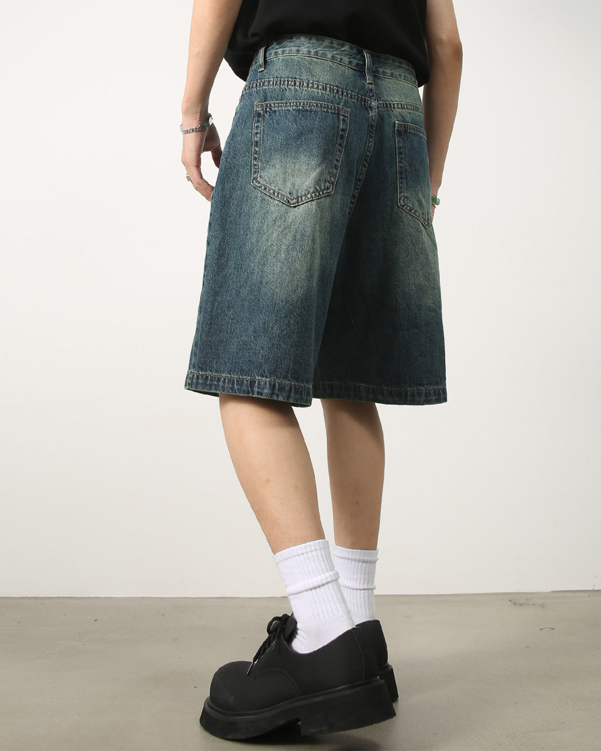 Washed Knee-Length Denim Shorts