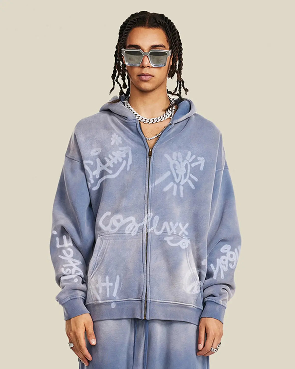 Graffiti Washed Zip Up Hoodies