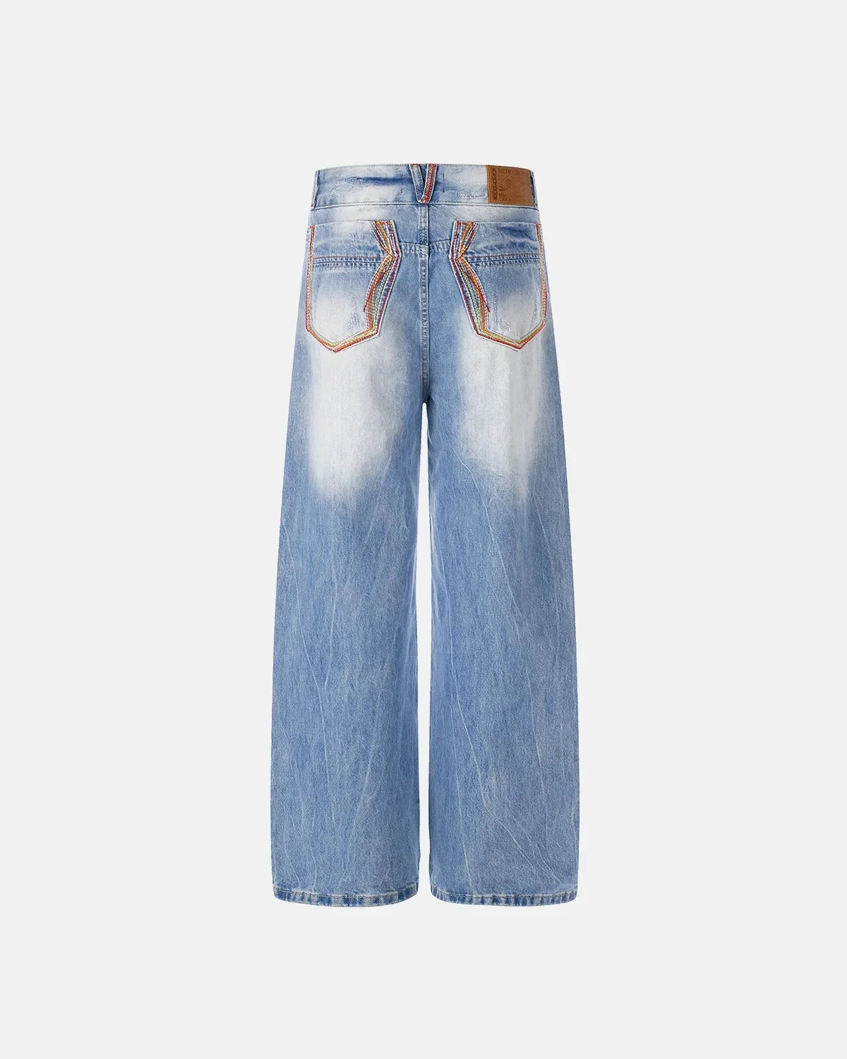 Calça Jeans Baggy com Costura Multicolorida