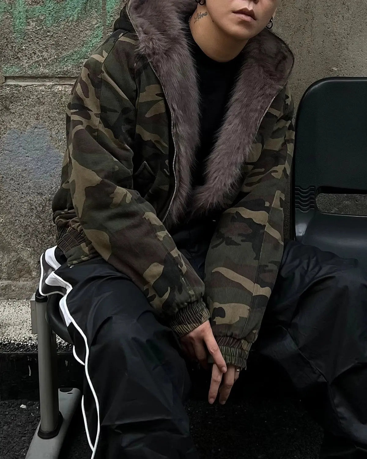 Camo Faux Fur Lined Bomber Jacket MADXMARX