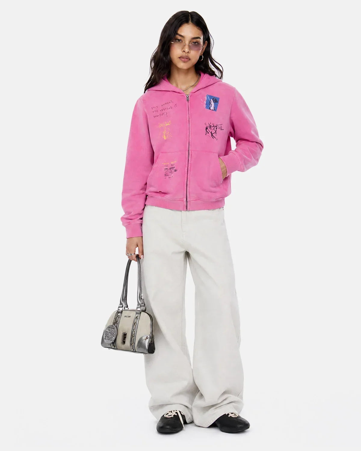 Graffiti Washed Zip Up Hoodie