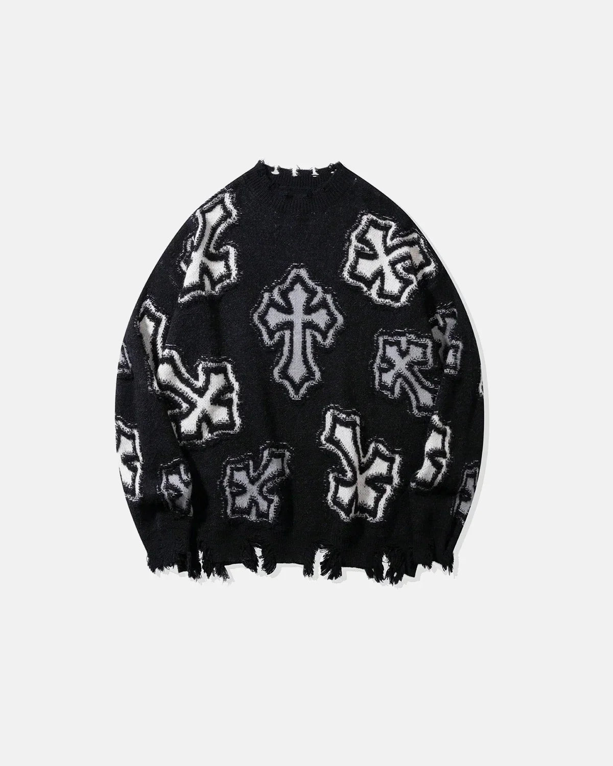 Distressed Cross Graphic Knit Sweater