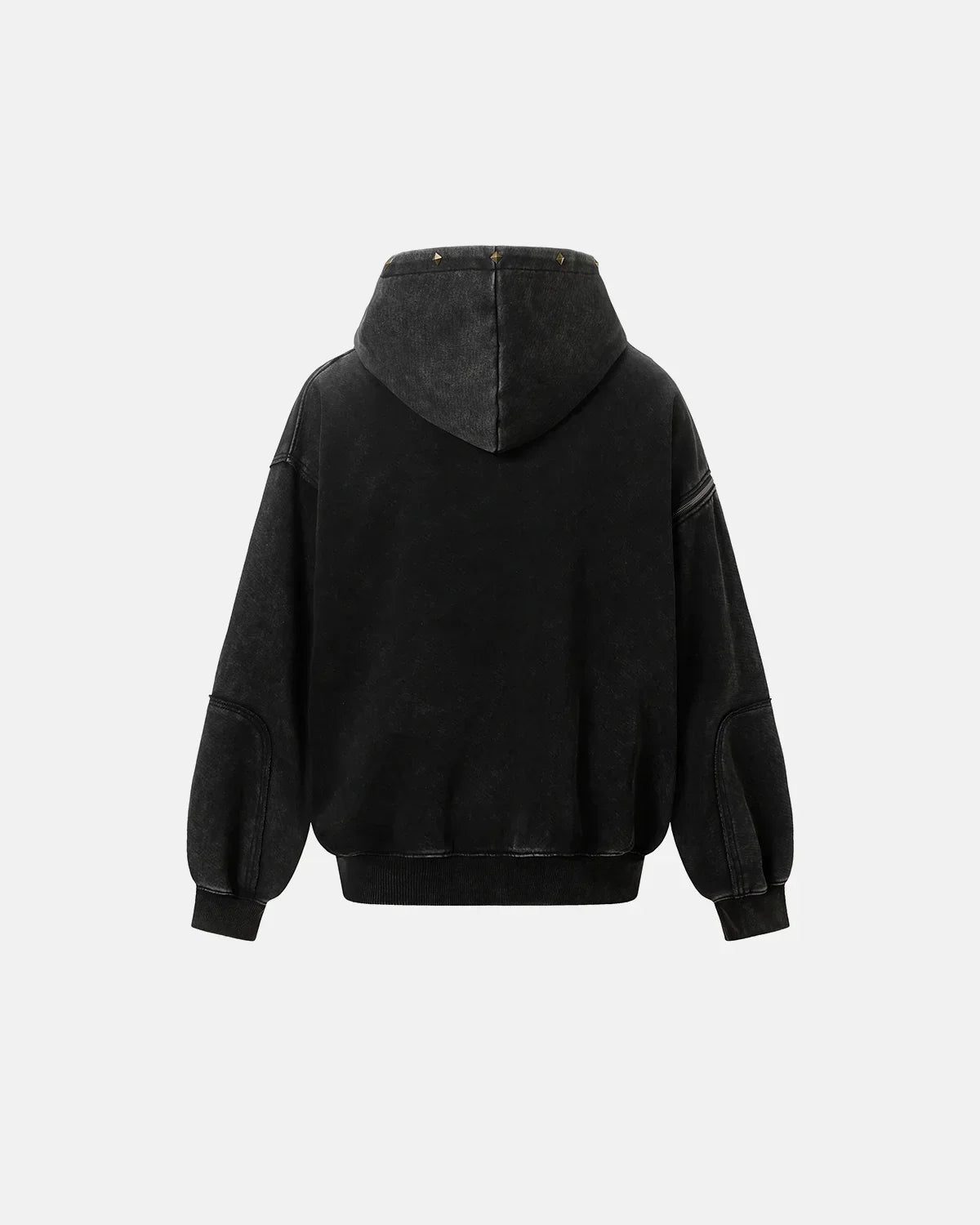 Dirty Washed Studded Boxy Zip Up Hoodie
