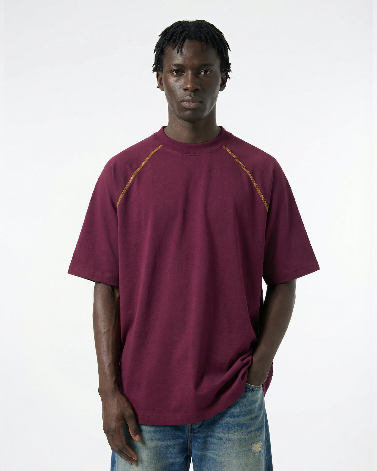 Contrast Color Stiching Stretch T-shirt