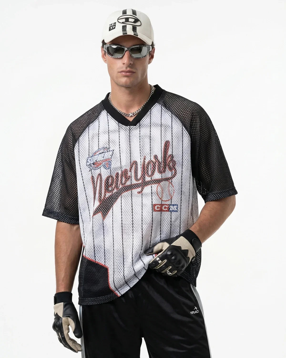 Pinstripe Colorblock Mesh Jersey