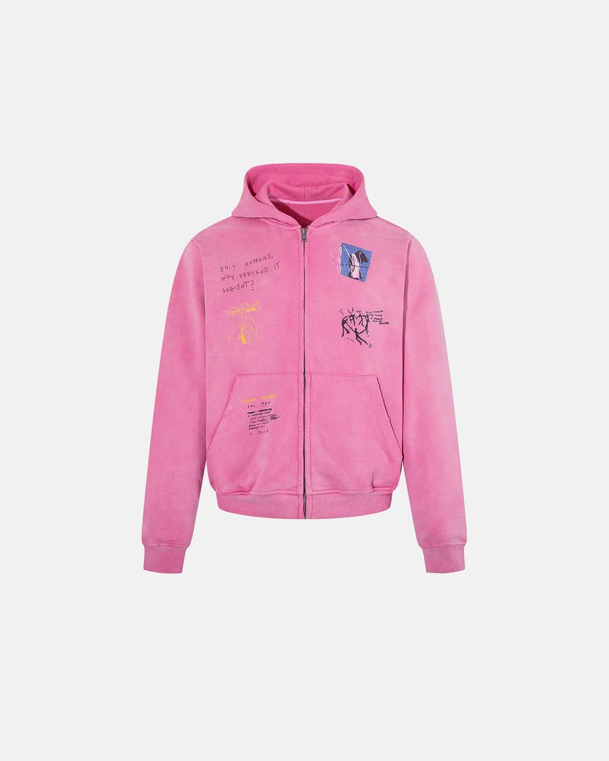 Graffiti Washed Zip Up Hoodie