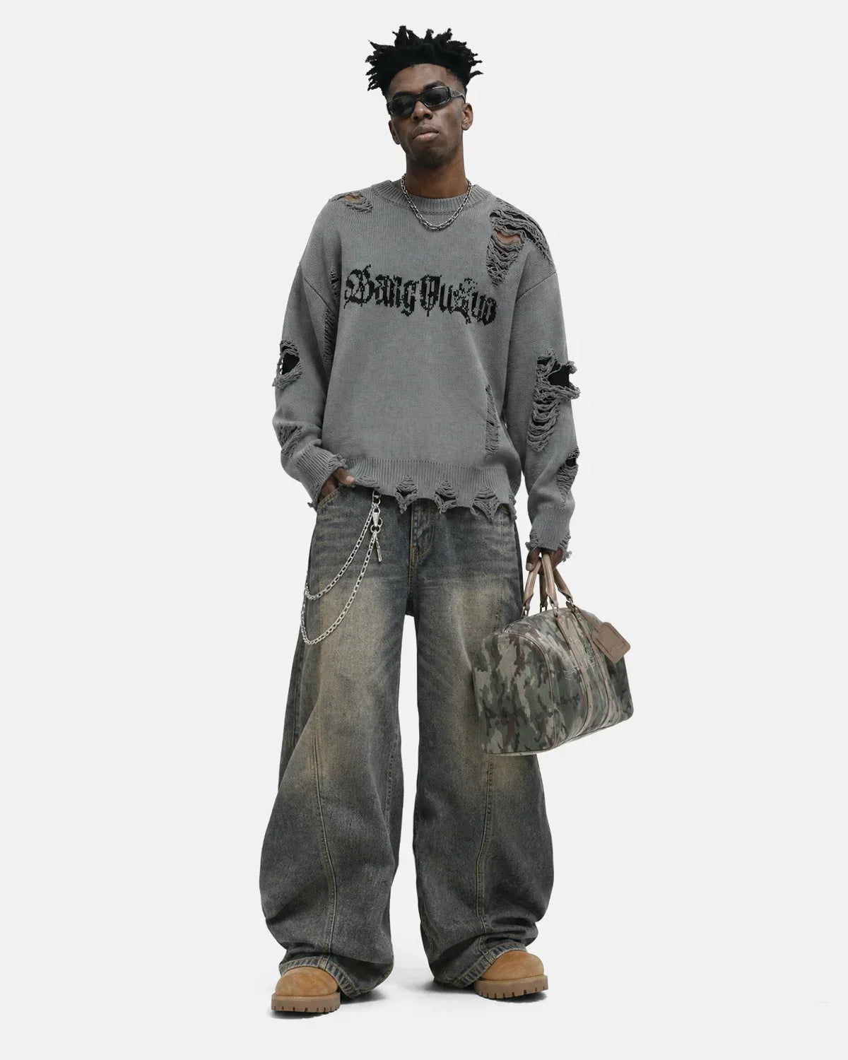 Distressed Gothic Graphic Knit Sweater