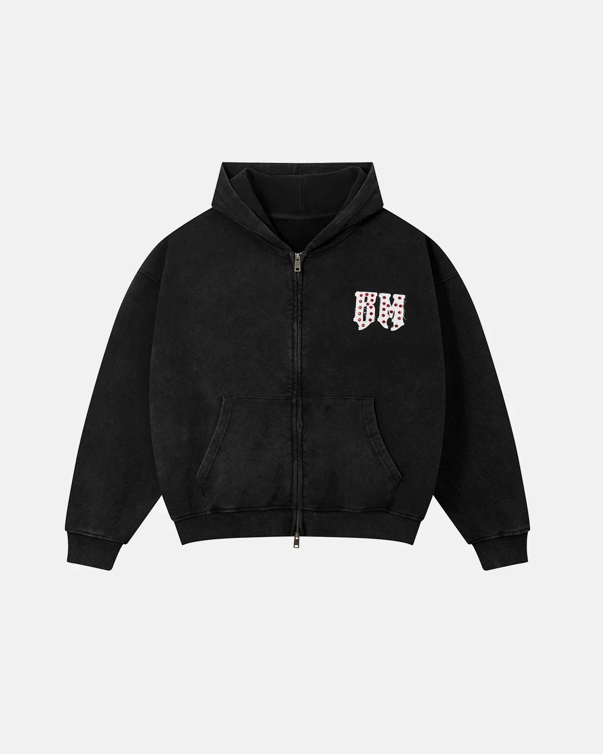 Sweat à capuche zippé effet délavé à lettre gothique