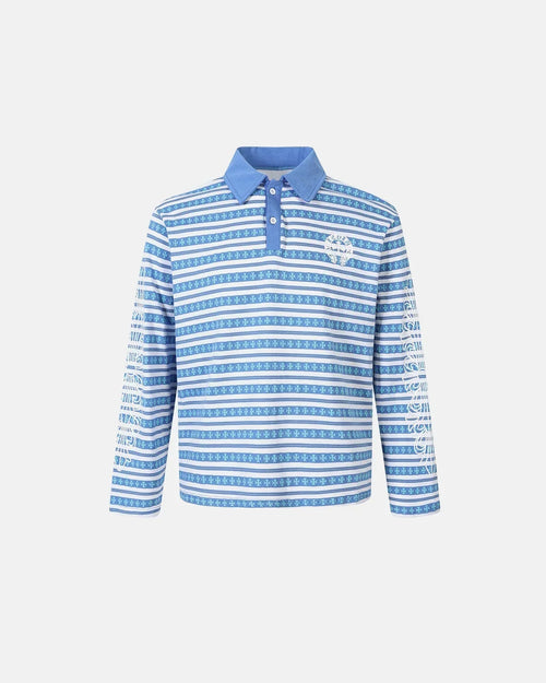 Cross Graphic Striped Polo Shirt - Blue Stripe / S