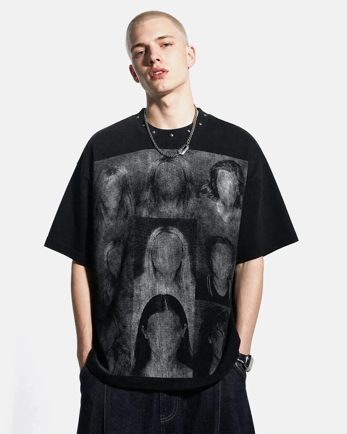 Portrait Graphic Waffle Boxy T-Shirt