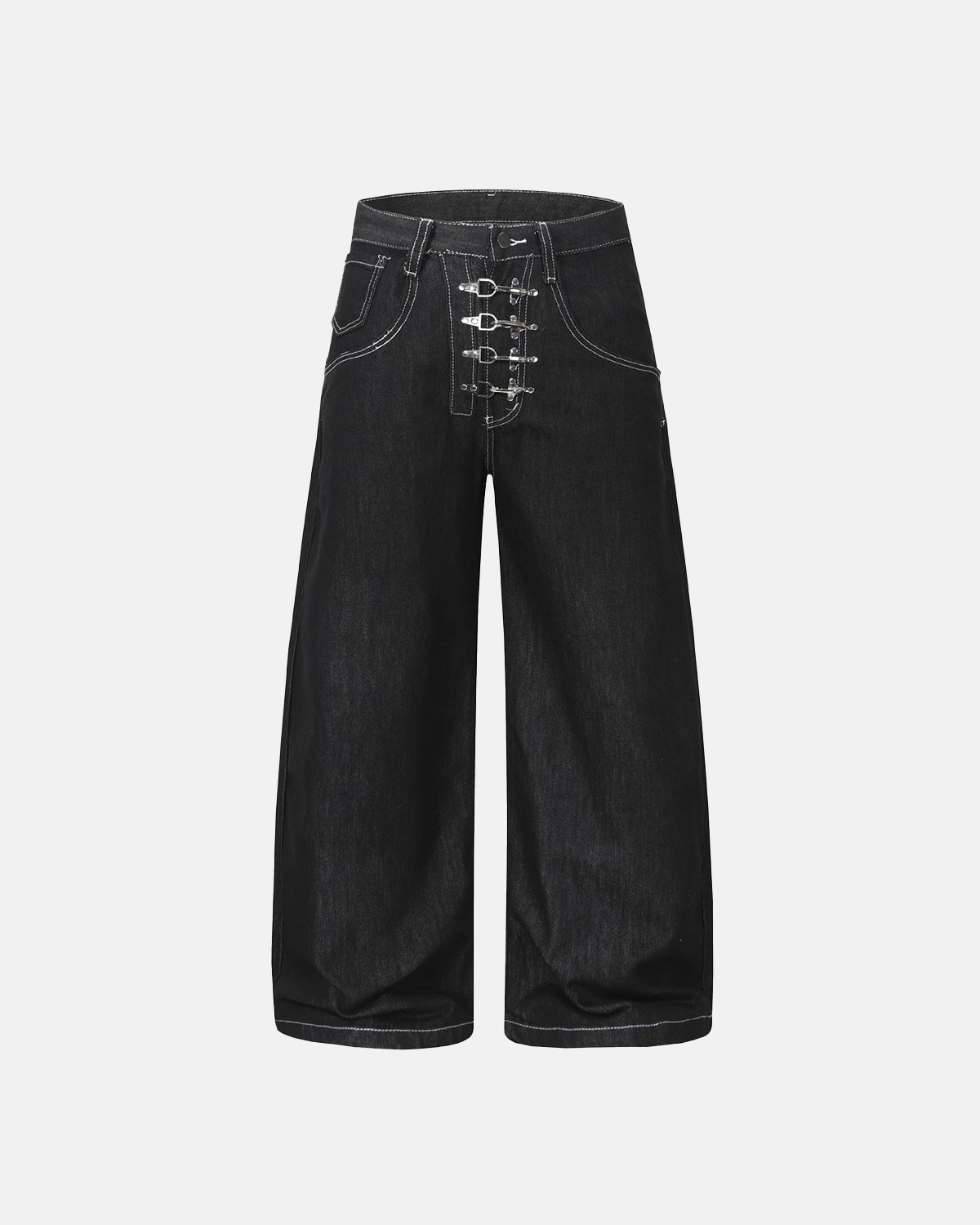 Jean baggy à fermoir en métal brut