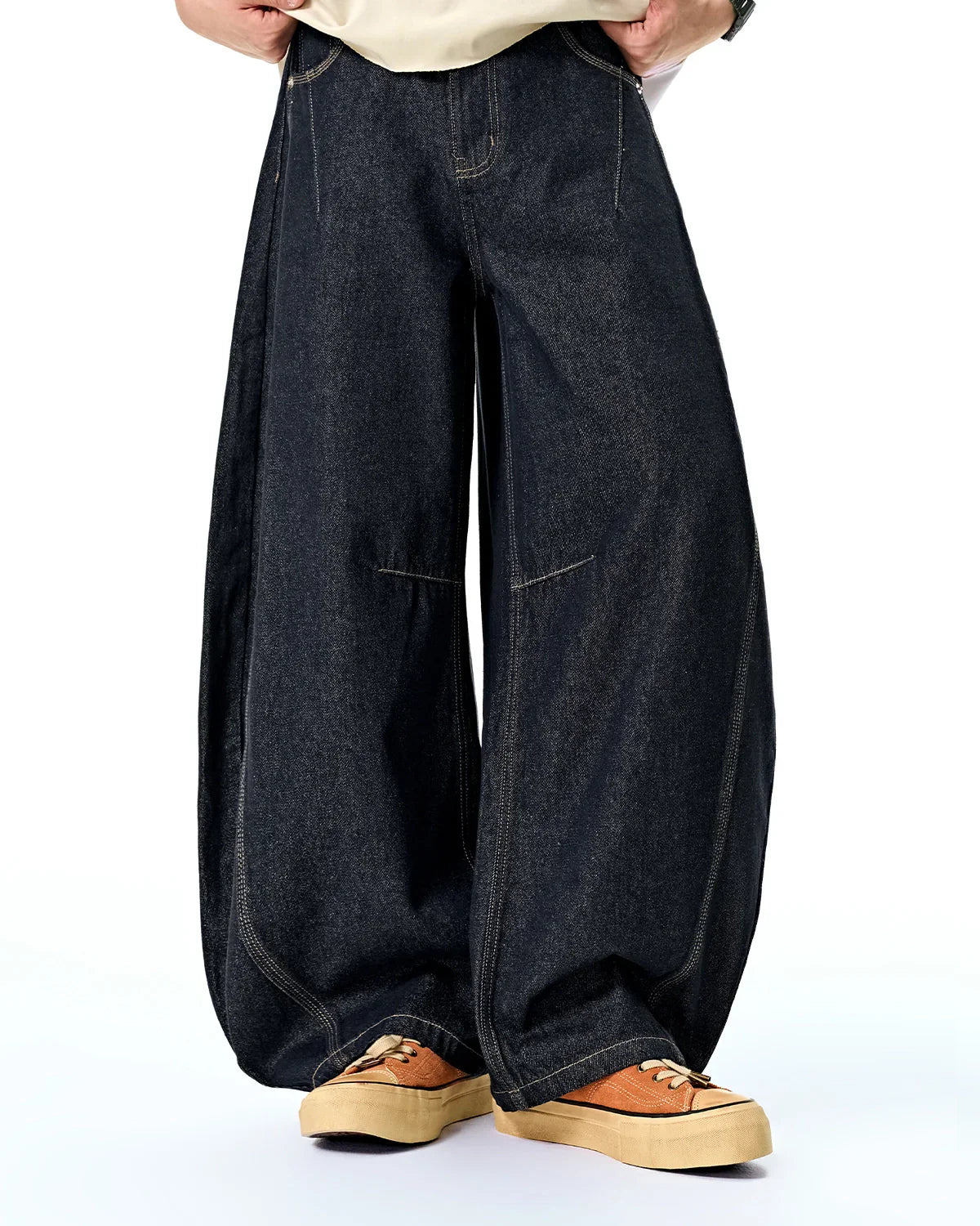 Raw Color Barrel Baggy Jeans