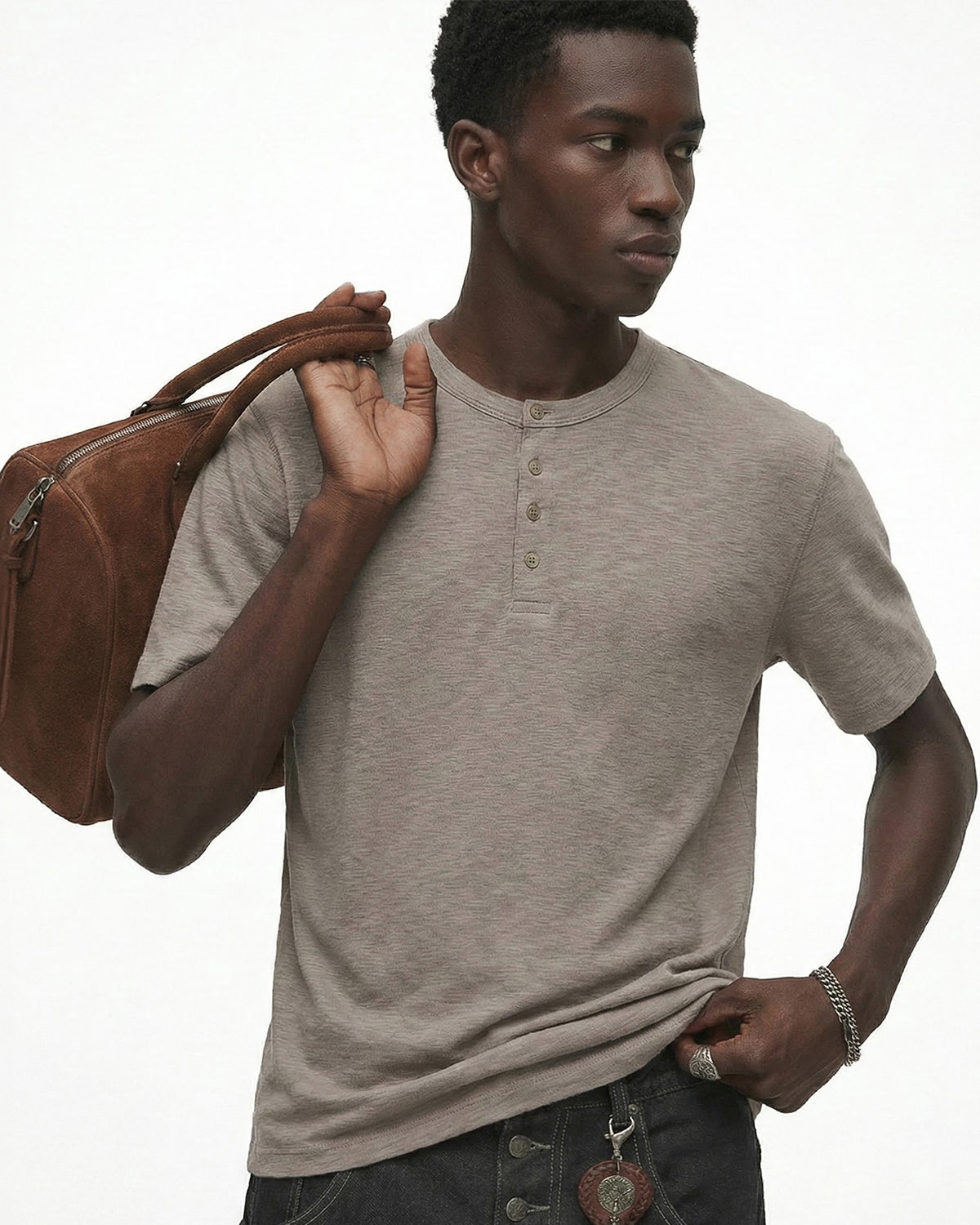 Camiseta casual Henley lisa
