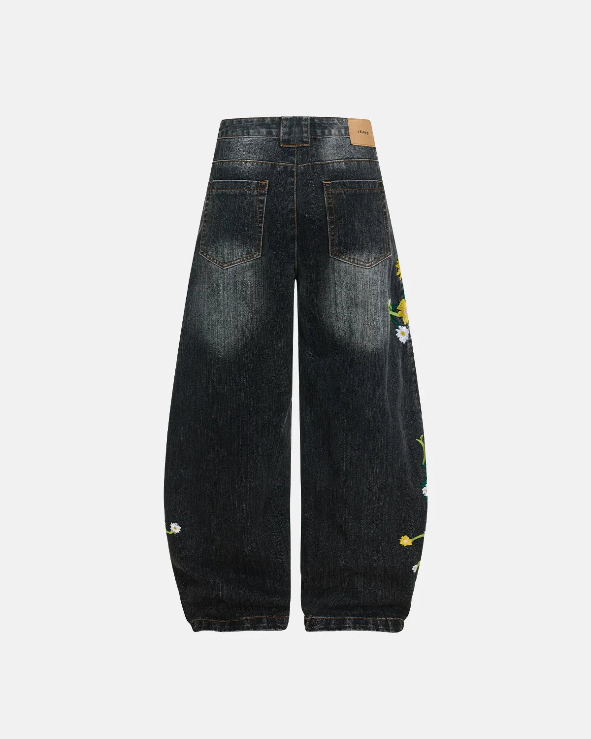 Embroidery Bamboo Weave Baggy Jeans