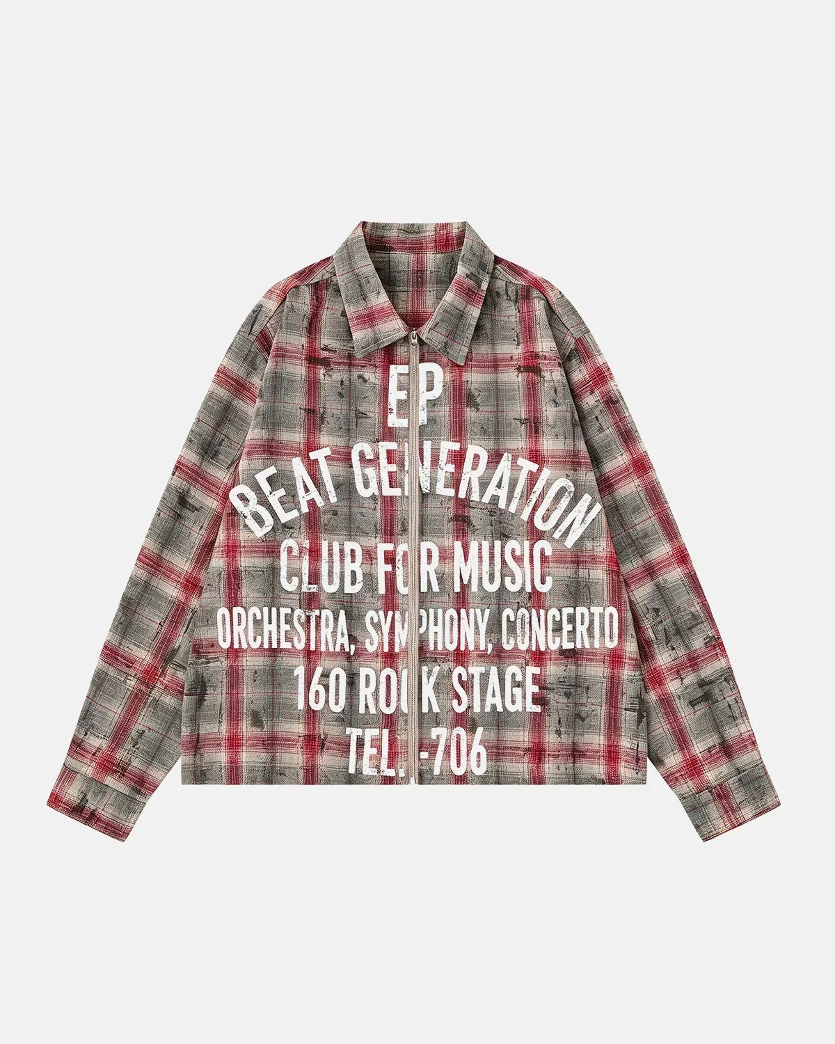 Pink Plaid Long-Sleeve Shirt with Bold Letter Graphics