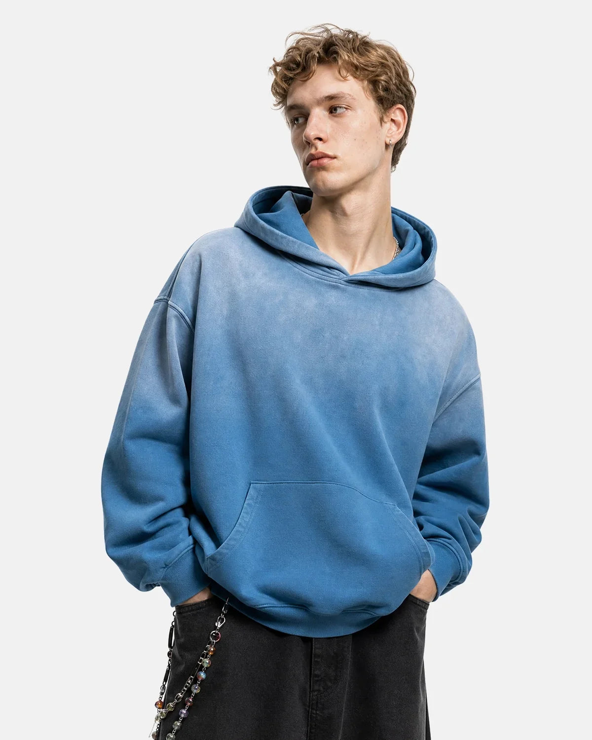 Blue Acid Wash Oversized Hoodie