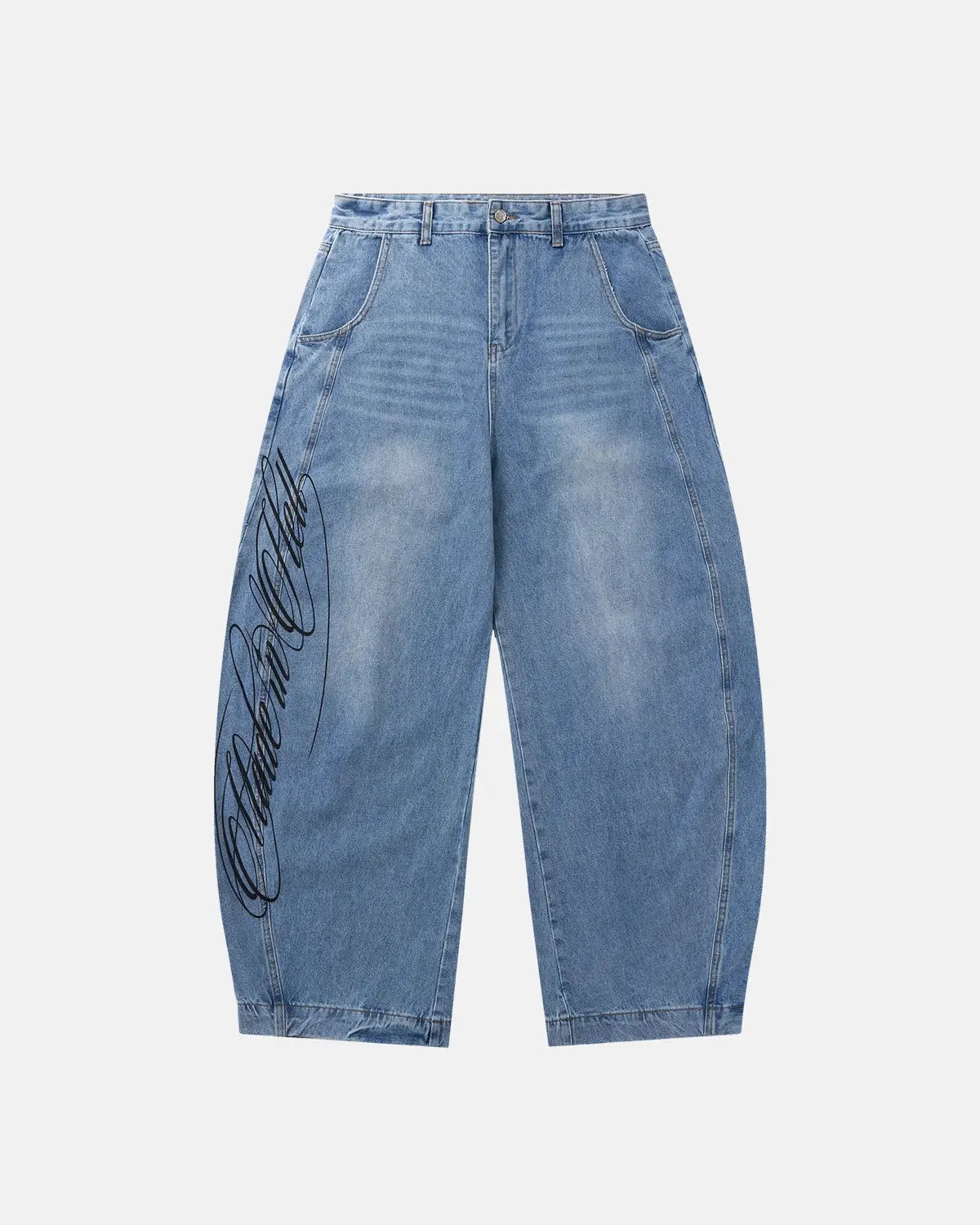 Script Graphic Barrel Jeans