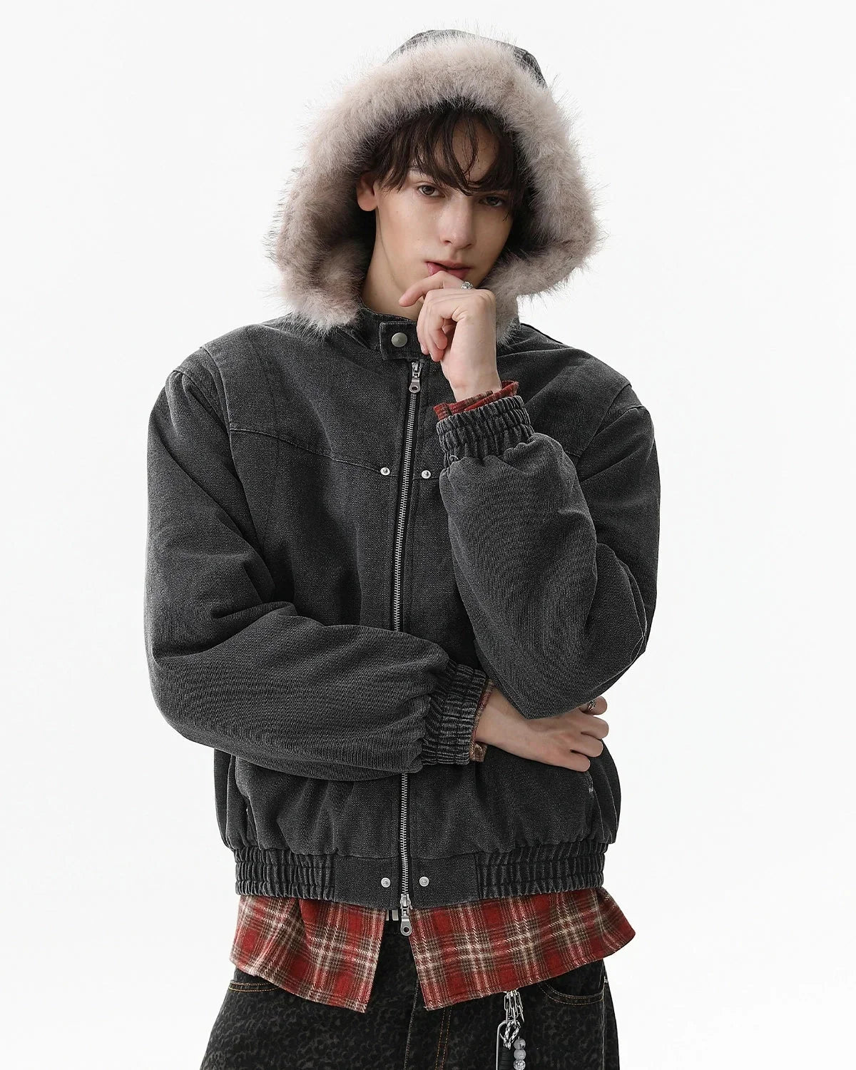 Detachable Hooded Faux Fur Padded Jacket MADXMARX