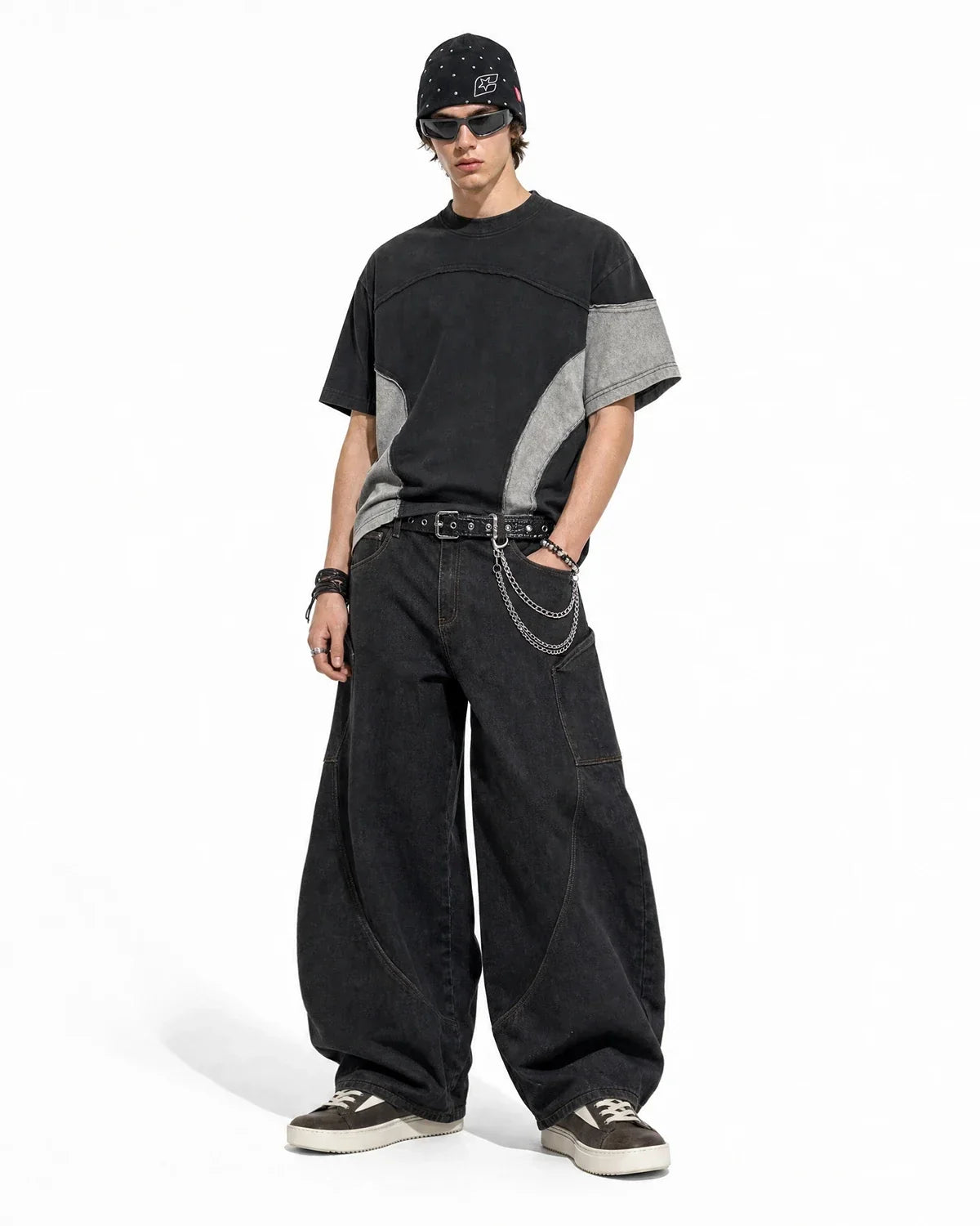 Patchwork Washed Boxy Cropped T-Shirt