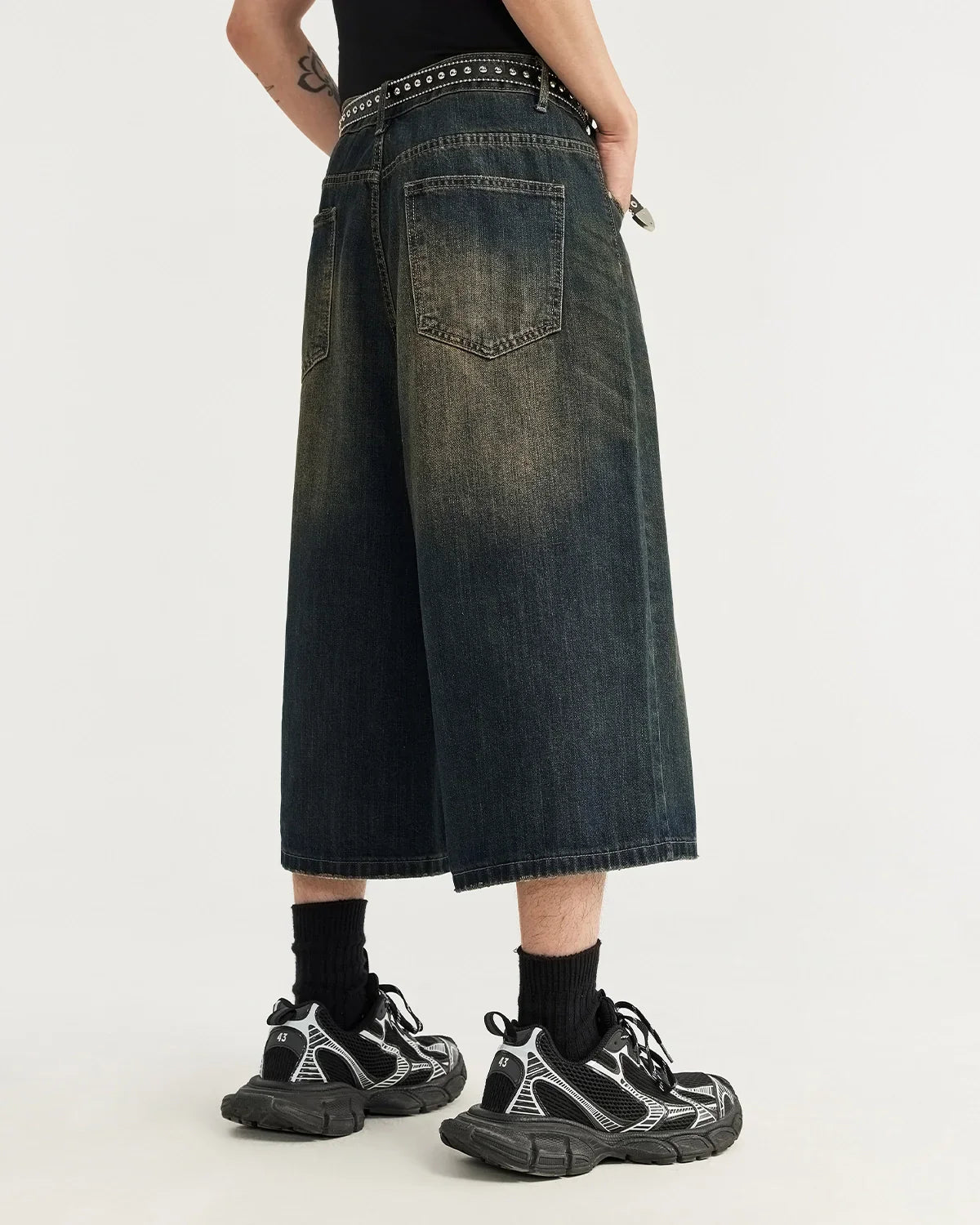 Acid Washed Longline Baggy Denim Jorts