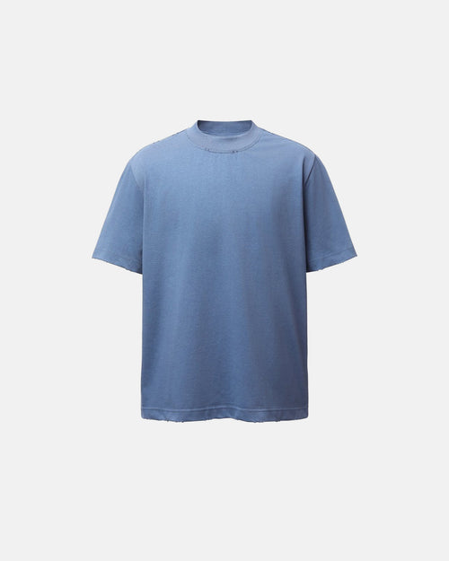 Distressed Washed Mock-Neck-T-Shirt - Blau / S