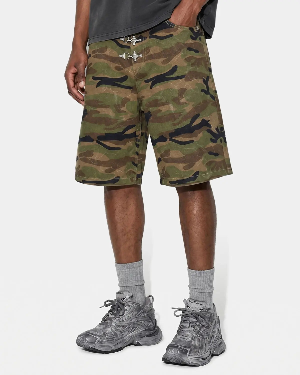 Metal Clasp Camo Shorts