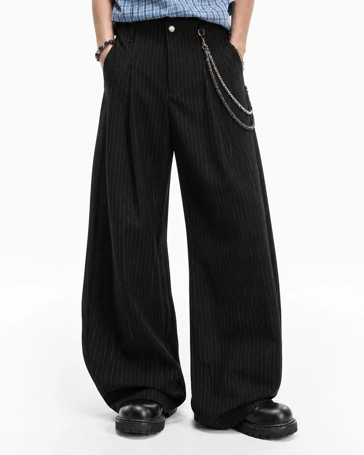 Pinstripe Pleated Barrel Tailored Pants